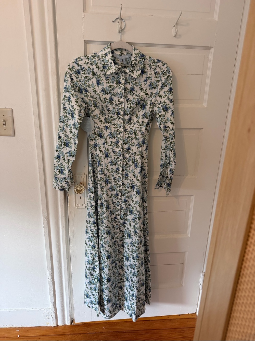Hill House Blue and Green Floral Button-Front Maxi Dress